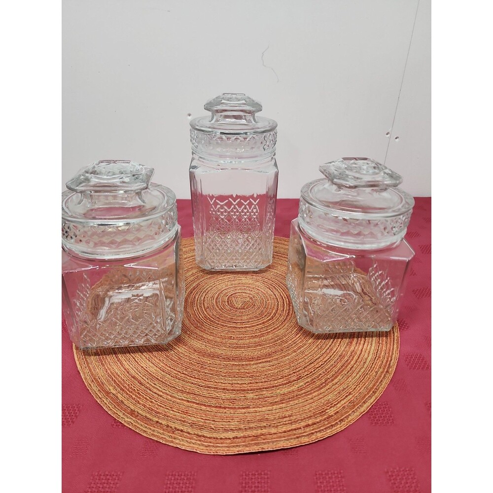 VintageKoeze's Apothecary/Cannister Jars W Gaskets Set Of 3Diamond Pattern 1980s - Picture 10 of 12